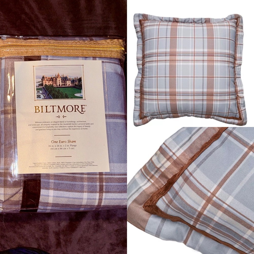 Blue and Brown Plaid Euro Sham